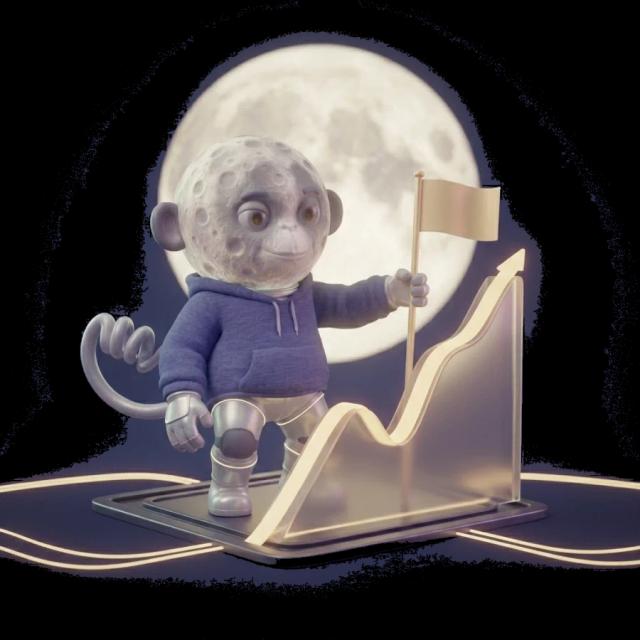 Moonkey planting a flag on a rising chart